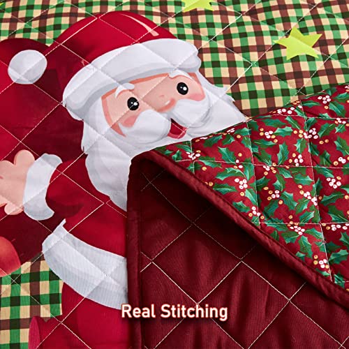 Christmas Oversized King Bedspread with Santa Pattern - Rustic Lodge Quilt Set, 3 Pieces