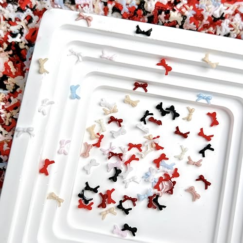 400PCS 3D Resin Bow Nail Charms Colorful Flatback Bowknot Gems for DIY