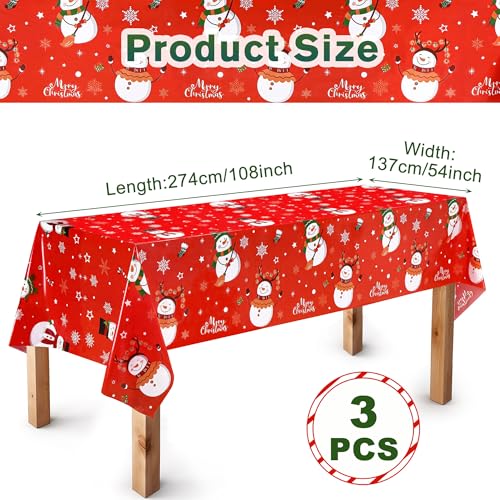 Christmas Snowman and Snowflake Disposable Tablecloths - Red Snowmen, 3 Pack, 54x108 Inch