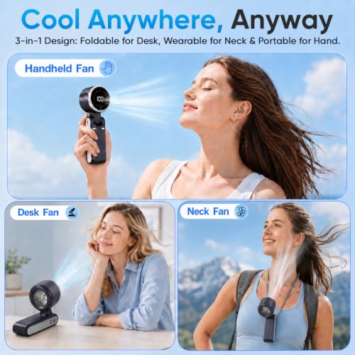 Lacolain 5-Speed Handheld Turbo Fan, 4000mAh USB-C Rechargeable Mini Fan - Black