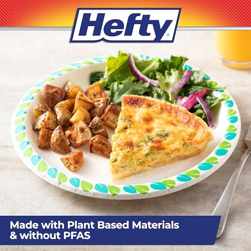 Hefty 8.6 Inch Compostable Paper Plates - Pack of 30, Patterned, Microwave Safe, Soak-Resistant, Plant-Based, Disposable Party Plates