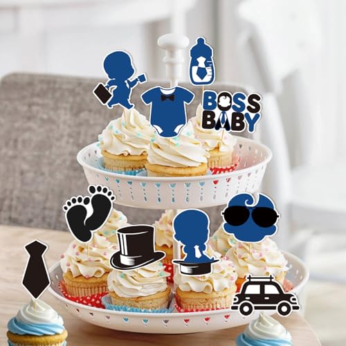 24pcs Baby Boy Cake Toppers - Cute Cartoon Designs for Parties