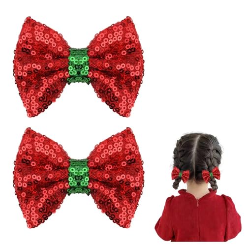 Sdopbinbin Red Christmas Sequin Hair Bow Clips for Women & Girls 2Pcs