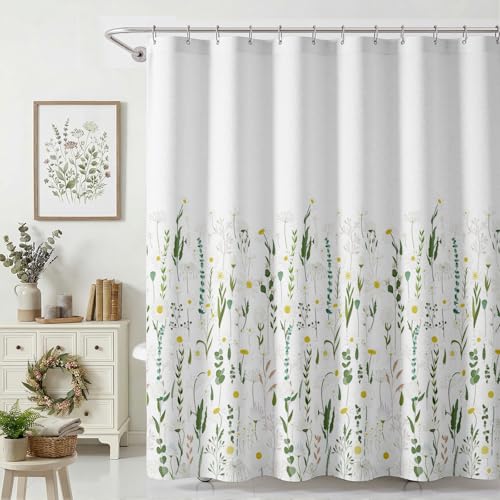 Lindameler Sage Green Floral Shower Curtain - 72x72 Inch Waterproof Bath Decor