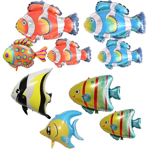 9PCS Under the Sea Fish Balloons Set - Clownfish & Tropical Sea Creatures Foil Balloons for Baby Shower & Party Decorations