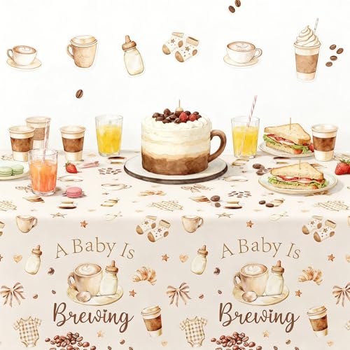 Coffee Baby Shower Tablecloth - 3Pcs 'A Baby is Brewing' Theme