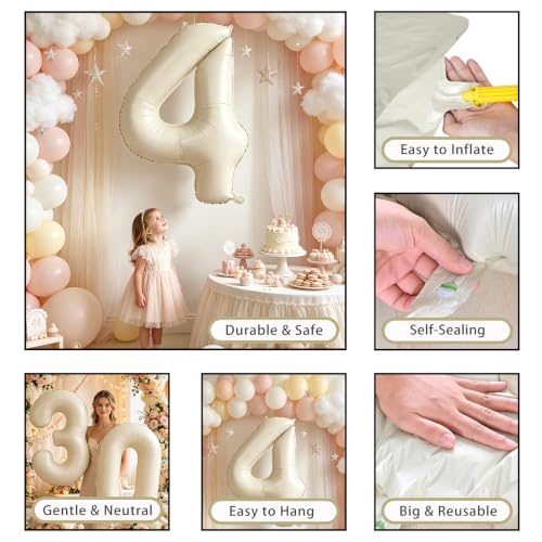 40 Inch Beige Number 7 Foil Balloon - Giant Cream Birthday Party Decoration
