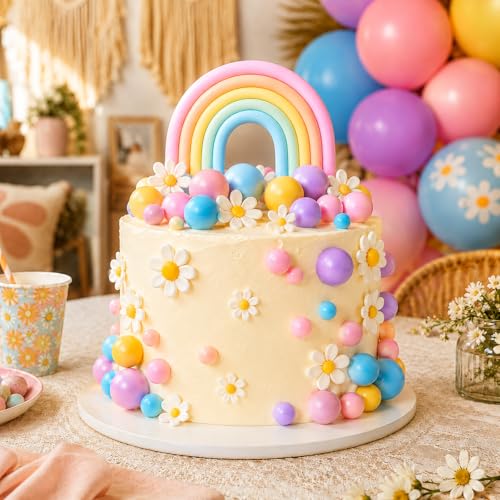 26pc Boho Rainbow Cake Topper Set for Groovy Hippie Themed Parties