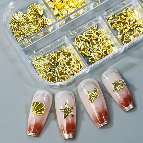 LYLYNB 3D Gold Nail Art Charms - Summer Beach Gems & Jewels
