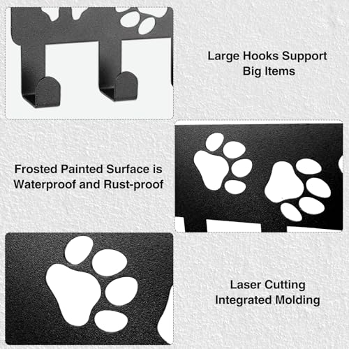 FEUNLEM Dog Paw Wall Key Holder & Leash Rack - 8-Hook Black Metal Organizer