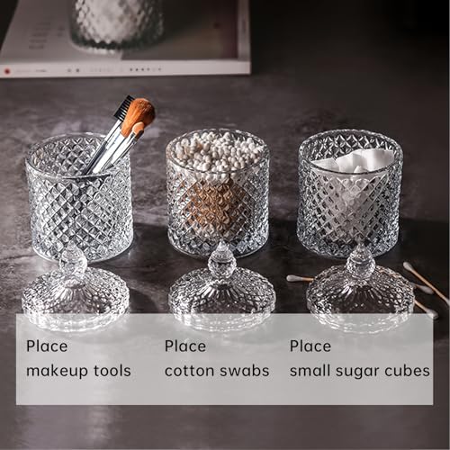 Crystal Glass Q-Tip Holder with Lid - Elegant Apothecary Jar