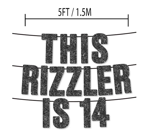 14th Birthday Black Glitter Banner - Pre-Strung Rizzler Party Decor