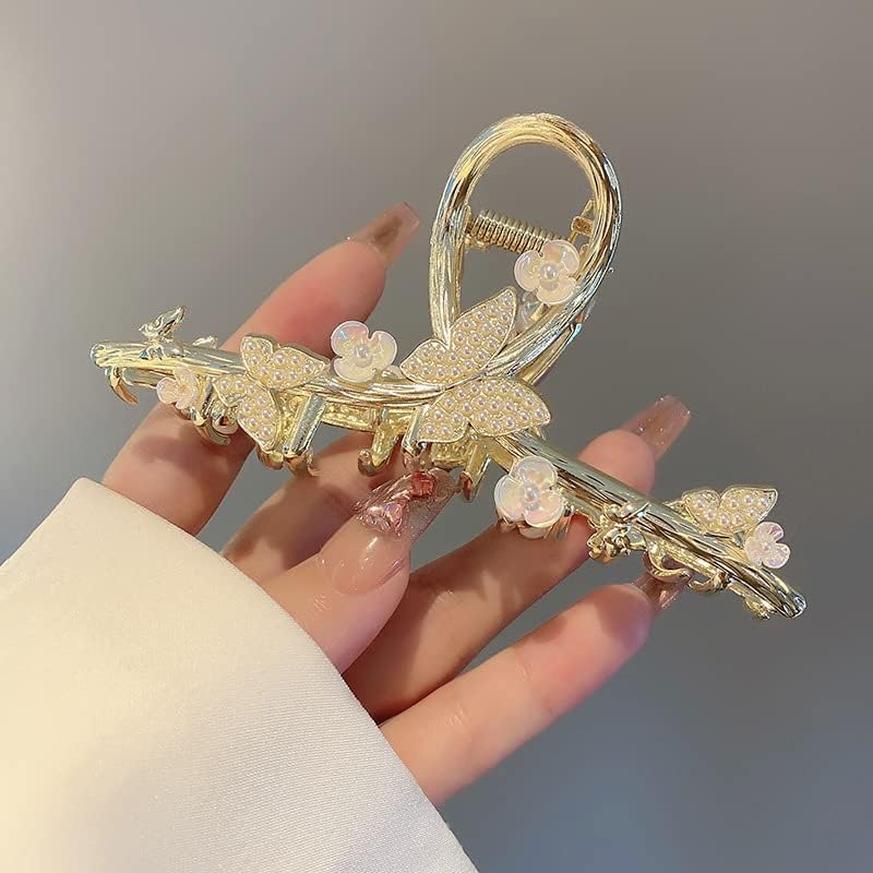 Gold Metal Butterfly Hair Claw Clips 2-Piece Set for Thick Hair