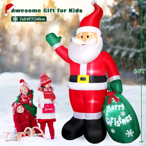 8 Ft Christmas Inflatable Santa Claus with LED Lights & Gift Bag for Outdoor Yard Decor