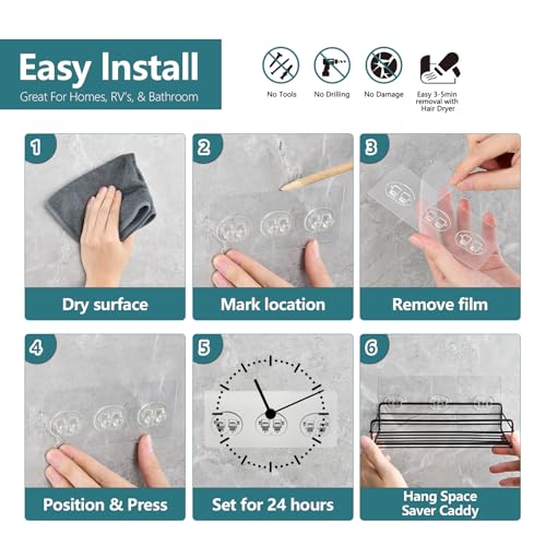 8 Pack Strong Adhesive Shower Caddy Hooks for Bathroom & Kitchen