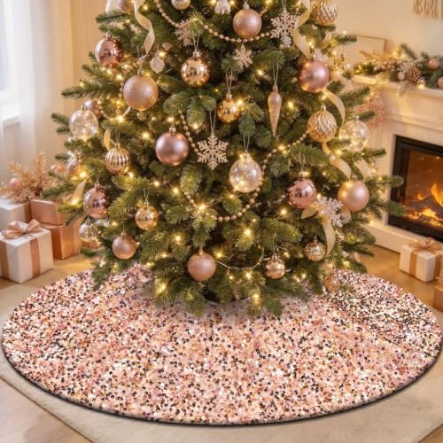 Champagne Gold Sequin Christmas Tree Skirt - 48 Inch Velvet Holiday Decor