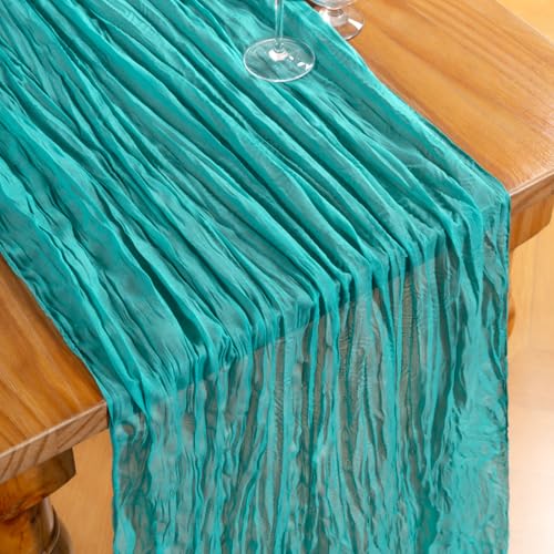 Teal Green Cheesecloth Table Runner - 35" x 120" for Weddings & Parties