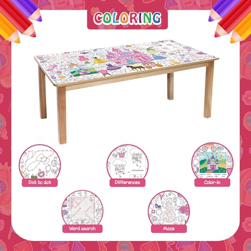 Princess Coloring Tablecloth for Kids - Giant 30x72 Inch Party Activity