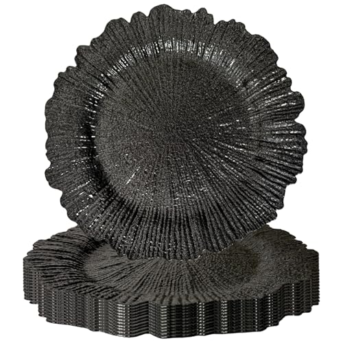 Black Plastic Charger Plates Set of 12 - 13 Inch Dinner Plate Chargers