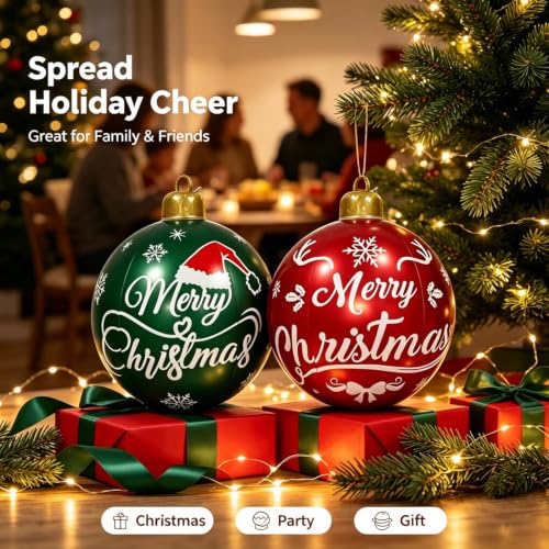 Large Inflatable Christmas Ornaments Set - 24 Inch Red & Green Holiday Yard Decor