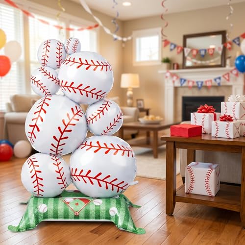 Soulchen 1 Pcs Giant Baseball Balloon - 3.5 ft Self-Standing Party Decoration