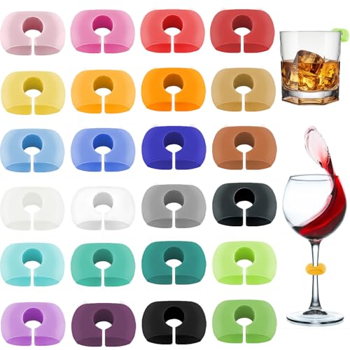 24Pcs Silicone Wine Glass Markers - Reusable Drink Charms for Parties