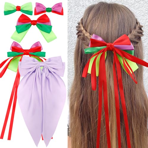 AHONEY 5-Pack Purple Satin Hair Bow Clips for Women and Girls