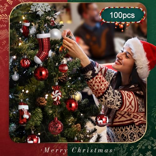 Christmas Ornament Hooks Set - Style C, Gold Metal Wire Hangers, 100 Pack