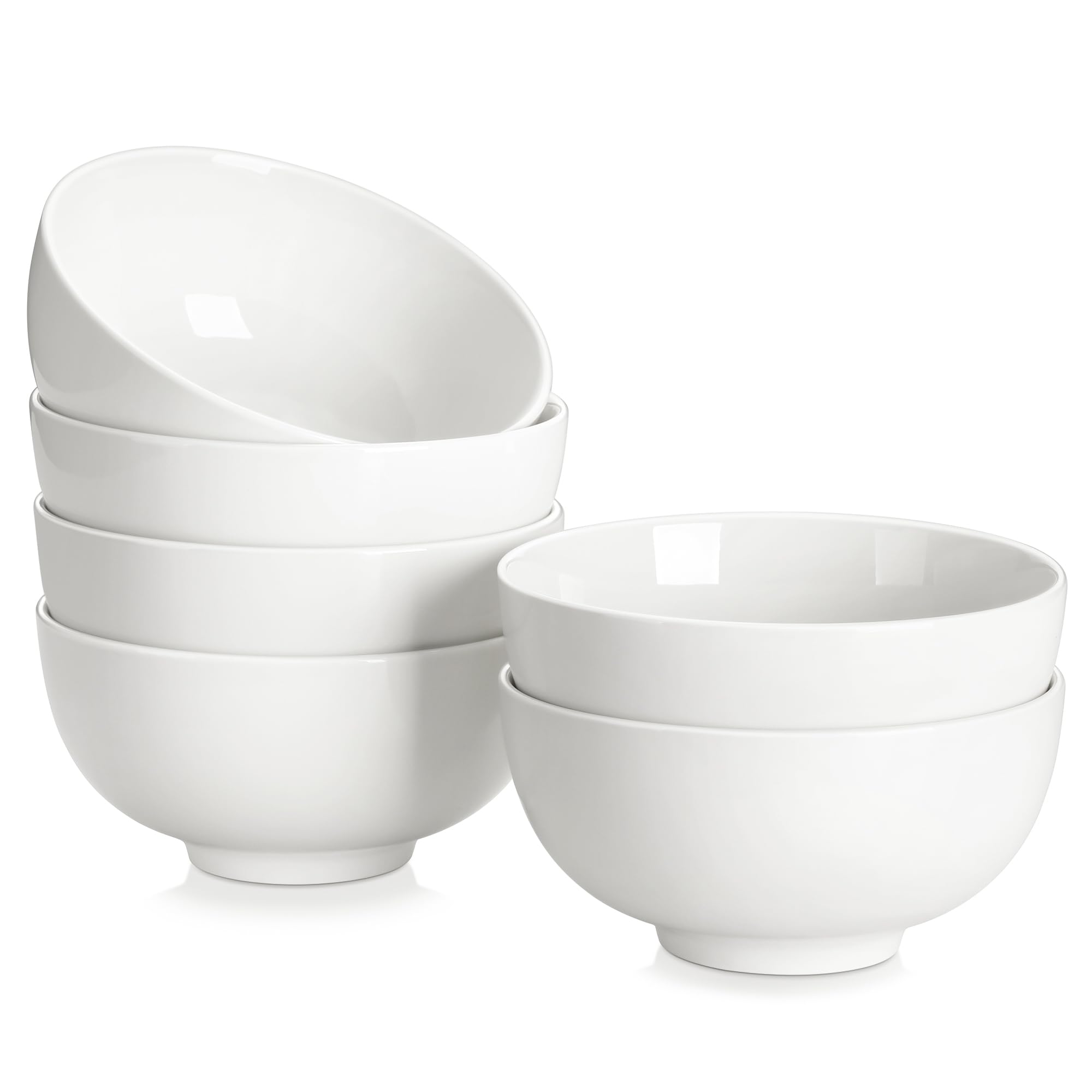 MALACASA 26 oz Porcelain Soup Bowls, White Ceramic Cereal Bowls for Kitchen 6 inch Bowls Set of 6 for Oatmeal Salad Fruit Rice Dishwasher and Microwave Safe, Series Regular