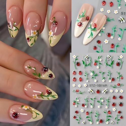 Brtavizvy 5D Embossed Flower Nail Art Stickers - Spring Floral & Leaf Decals with Tweezer