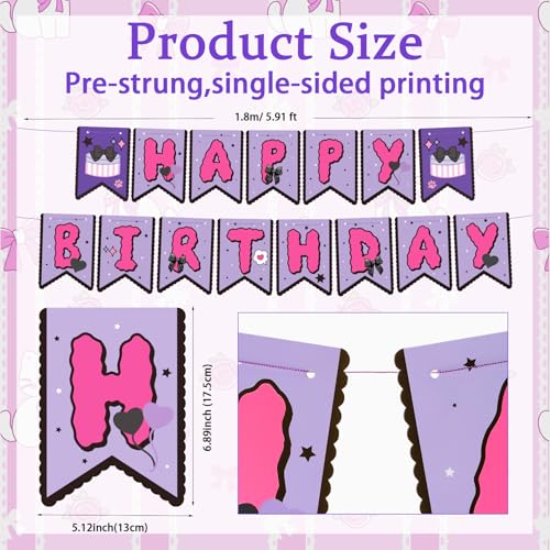 Kawaii Birthday Party Banner - Pre-Strung Anime Kitty Decorations