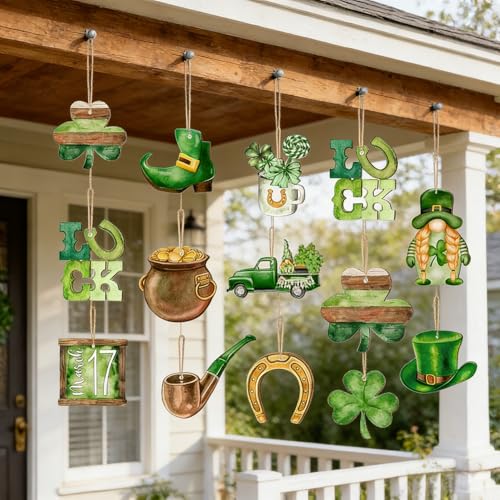 24Pcs St. Patrick's Day Wooden Ornaments - Clover & Hat Decor
