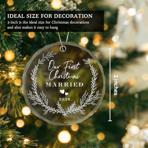 First Christmas Married Glass Ornament 2025 - Personalized Couple Keepsake