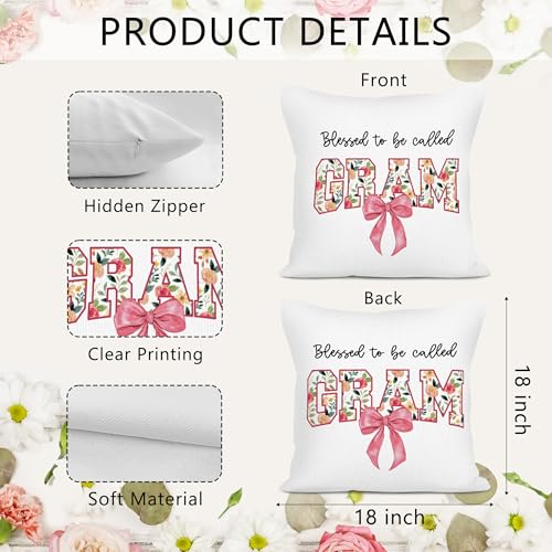 Gram Throw Pillow Cover 18x18 - Cozy Polyester Case for Grandma