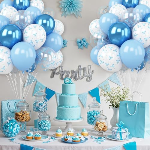 30 Pcs Blue Bow Balloon Set - Latex Party Decorations for Birthdays