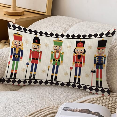 Christmas Nutcracker Lumbar Pillow Cover 12x20 Inch Winter Sofa Decor