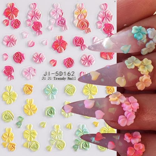 5D Embossed Floral Nail Art Stickers Self-Adhesive Spring Flowers Decals