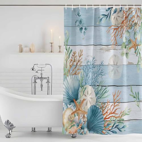 Picpeak Ocean Shells & Coral Shower Curtain, 72"x72" Waterproof Fabric