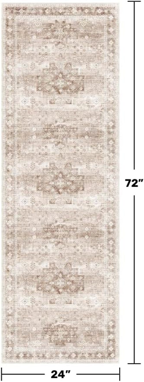 Hazo Haus Boho Long Bathroom Runner Rug - Soft, Washable, Non-Slip Design | 24" x 72" Beige Floral Décor