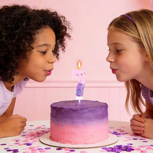 Goktvai Number 7 Birthday Candle Pink and Purple Glitter Cake Topper