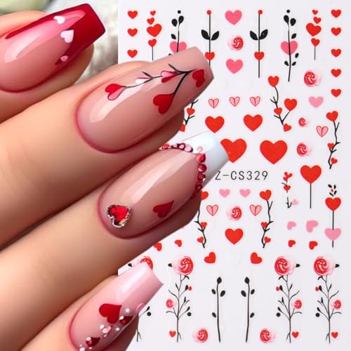 Valentine's Day 3D Self-Adhesive Nail Art Stickers, 8 Sheets