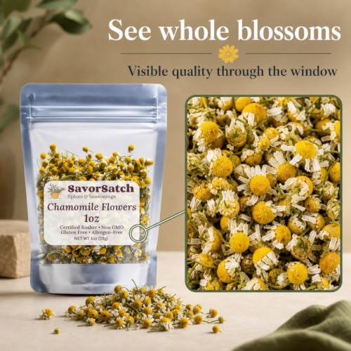 Whole Dried Chamomile Flowers – 1 Ounce Resealable Pouch for Tea & Skincare