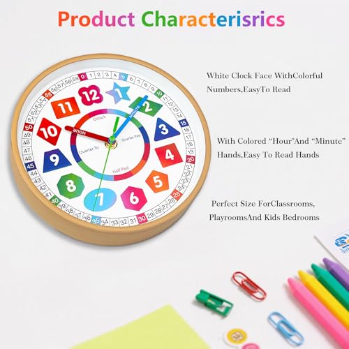 AIRUIFU 8 Inch Kids Learning Wall Clock - Silent Non-Ticking Analog Time Tool