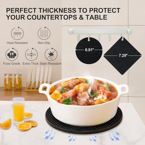 Yunlihua 4-Pack Silicone Trivet Mats - Heat Resistant Hot Pads, 7.3" & 6.9"