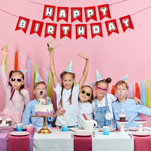 Building Block Happy Birthday Banner - Red Party Decor Supplies