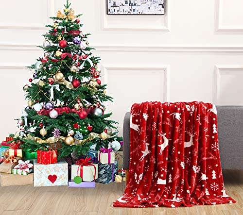 Christmas Reindeer Velvet Fleece Blanket - 50 x 60 Burgundy Holiday Throw