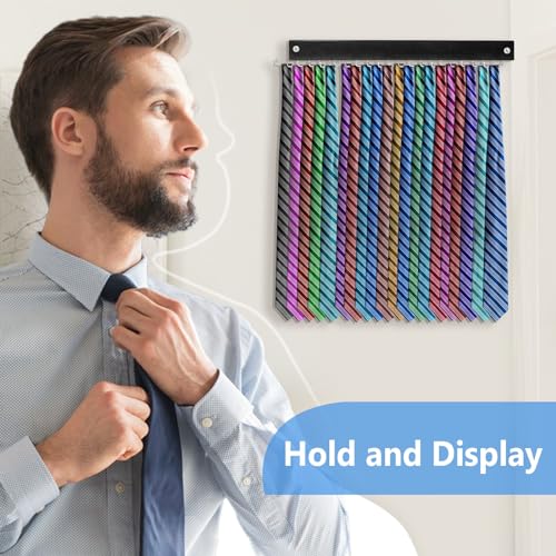 Wall Mounted Tie Rack with 20 Hooks - Space Saving Organizer