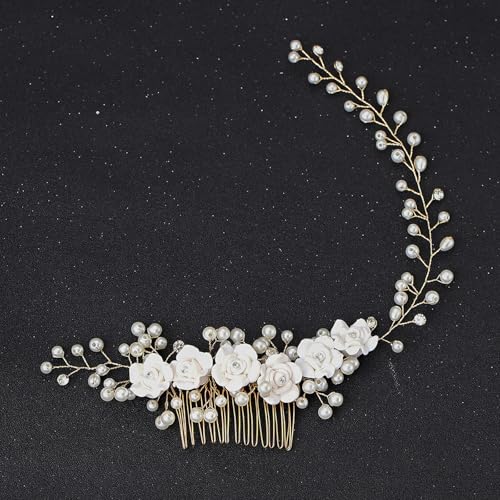 Pearl Flower Wedding Hair Comb White Bridal Side Hair Piece Accessories