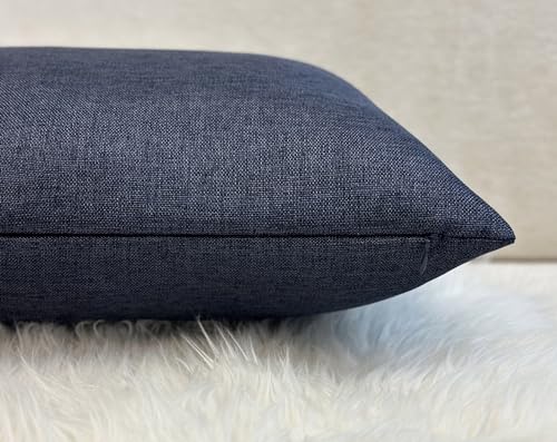 Vintage Faux Linen Lumbar Pillow Cover, 14x26 Inch, Navy