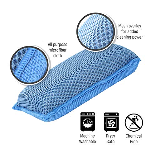 SCRUBIT Miracle Microfiber Kitchen Sponge - Heavy Duty Non-Scratch (Blue)